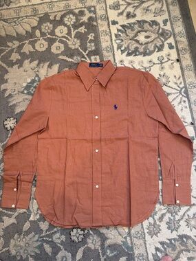 Polo by Ralph Lauren Rust Orange Long-Sleeve Dress Shirt with Blue Logo